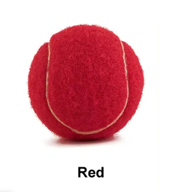 Bright coloured, bite-resistant rubber tennis ball for dogs, 6.3 cm in diameter.