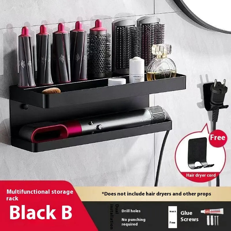 White aluminium bathroom storage rack with Marcel waver shape for hair curler organisation
