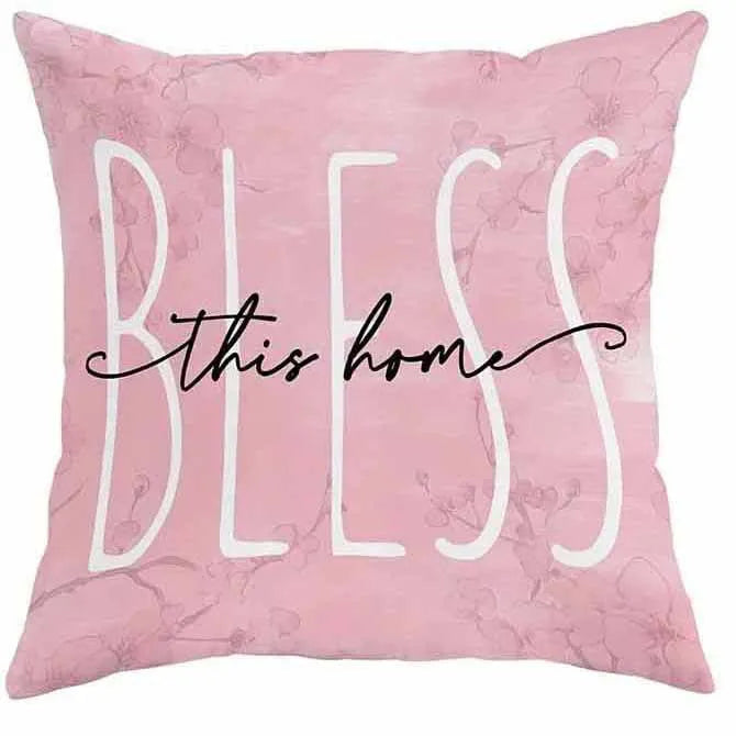 Square cherry blossom letter patterned cushion cover on a sofa, short velvet fabric.