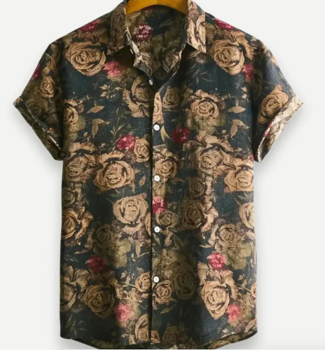 Hawaiian print short sleeve shirt with lapel collar and floral pattern in multiple colour options