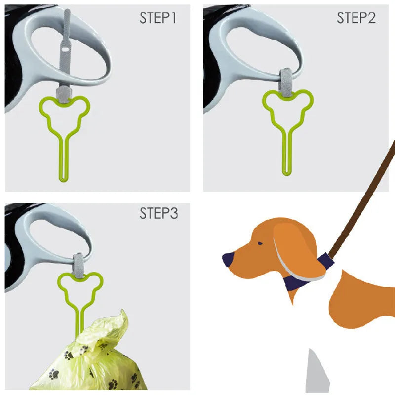Dog poop bag holder with hands-free clip and adjustable Velcro strap in random colour selection