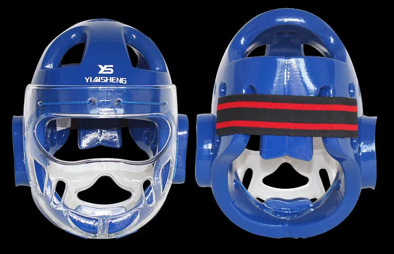 Karate helmet for boxing head protection in white, blue or red colour with size options from S to XL