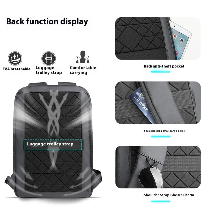 Lightweight men's Oxford cloth backpack with sewing line design in dark gray, olive green, blue, and black colour options