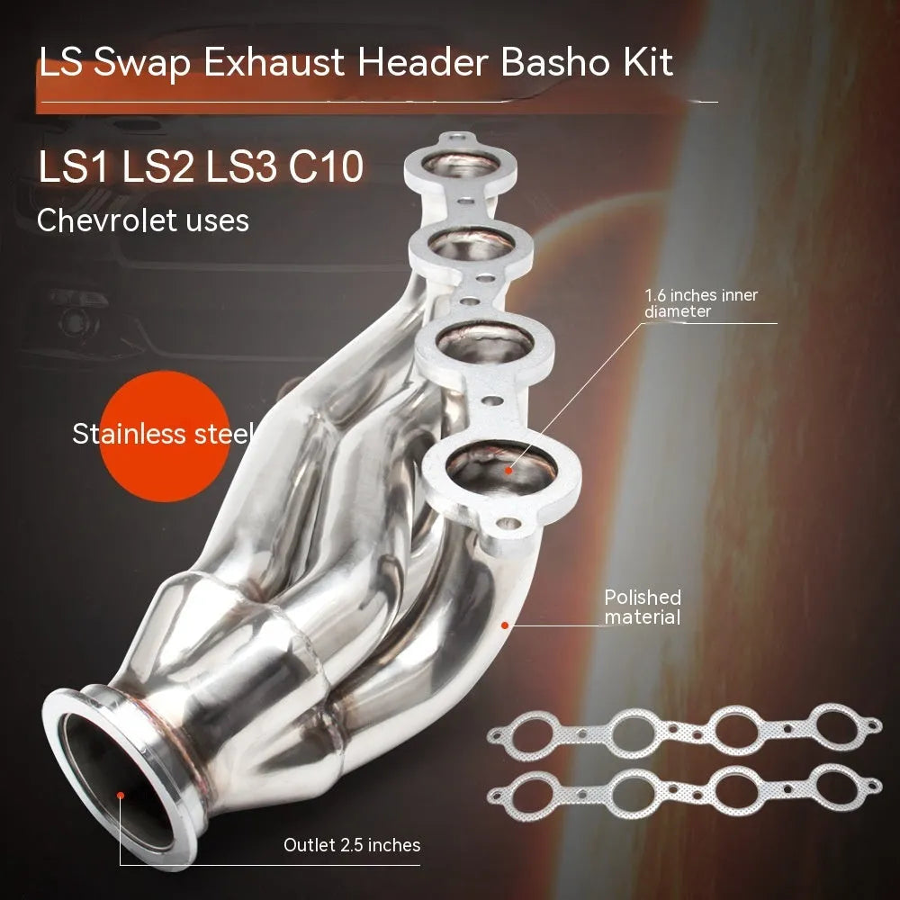 Silver 304 stainless steel modified exhaust manifold banana set for Chevrolet LS engines