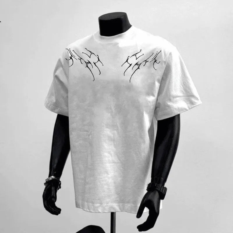 Men's loose fit cotton short sleeve shirt in black colour with printing design for business commuting