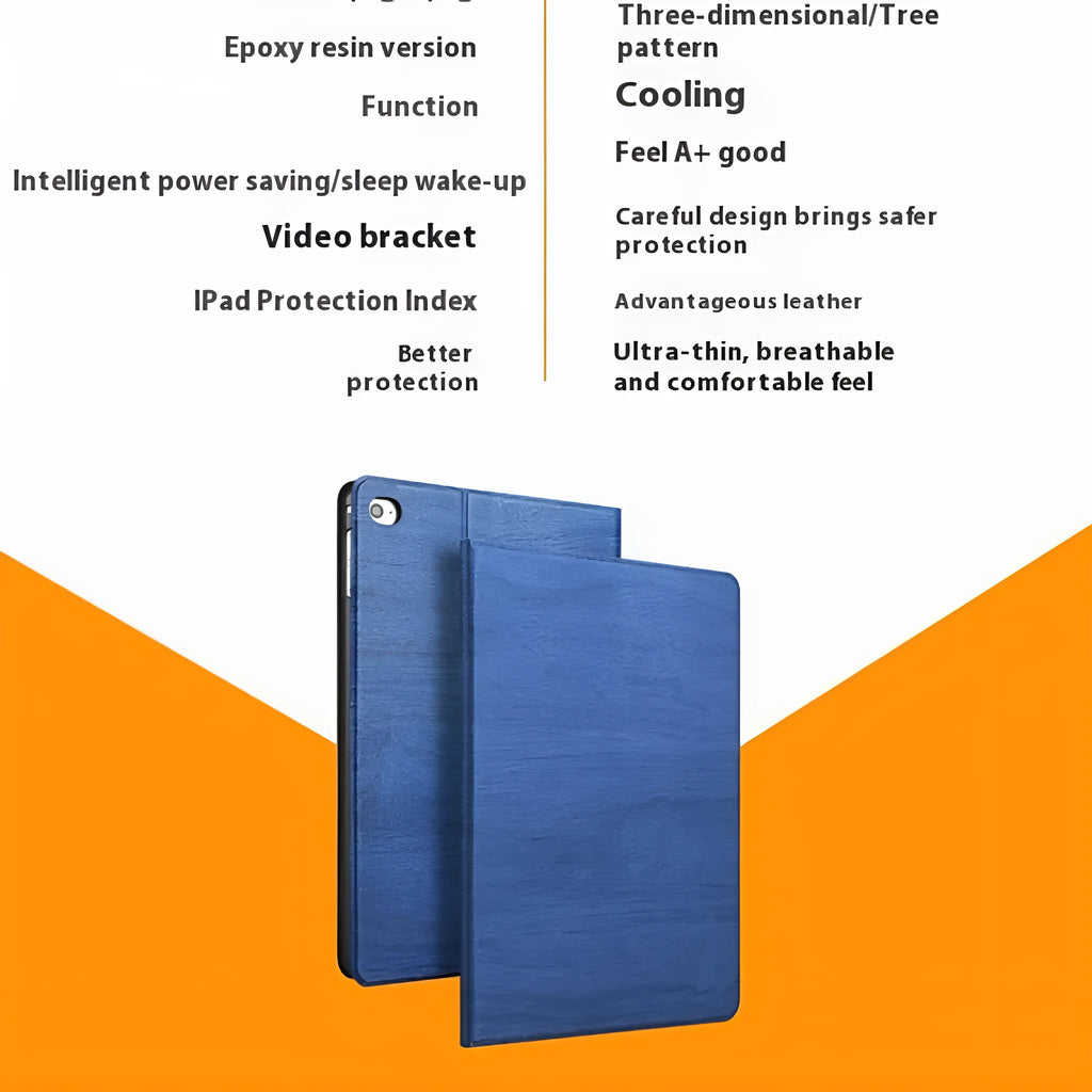 Universal iPad protective cover with integrated sleep bracket in sapphire blue imitation leather