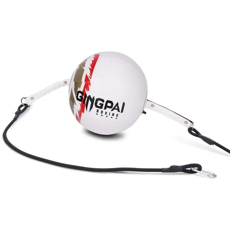 Black, green and black, and white hanging boxing speed ball for reaction training