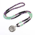 Handmade yoga lotus pendant necklace and bracelet set with stone beads and geometric alloy pendant
