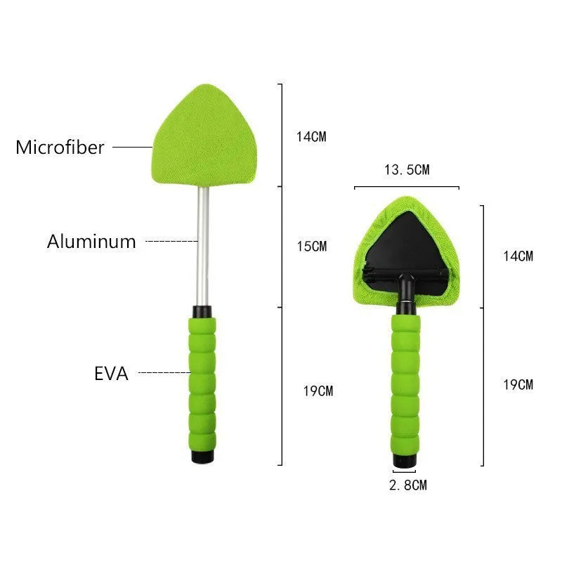 Car windshield and window cleaning brush in plastic construction with colour options of red, green or sapphire blue