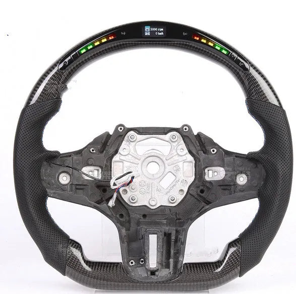 Black carbon fibre sports steering wheel with LED display for BMW X3 X5