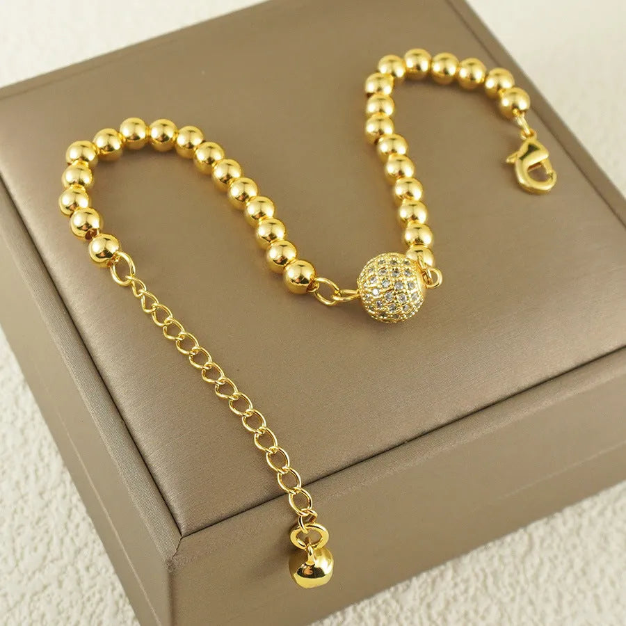 Women's Arabic style copper bracelet with heart shape and single ball zircon stones