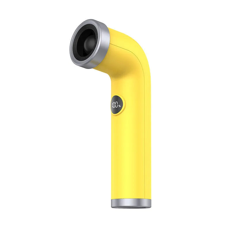 Bladeless personal cooling fan in apricot, pink, or yellow colour with lithium battery power