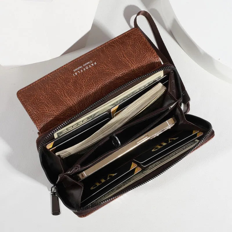 Men's PU leather wallet with multiple card slots in black, brown and coffee brown colours
