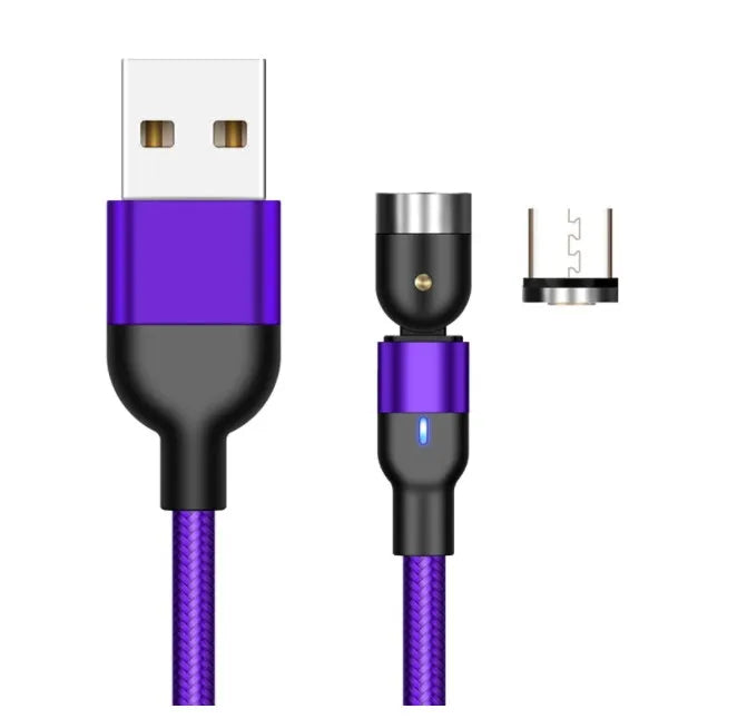 Essager black magnetic USB charging cable showing 360-degree rotating connector and blue LED light.