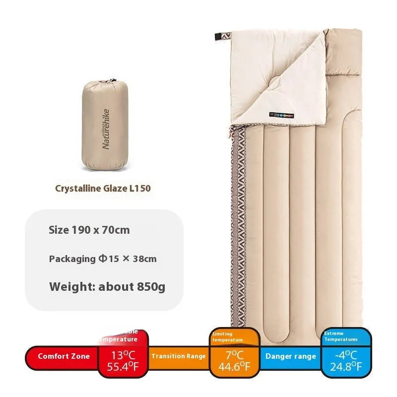 Four Seasons portable camping sleeping bag with storage bag in choice of three colours.