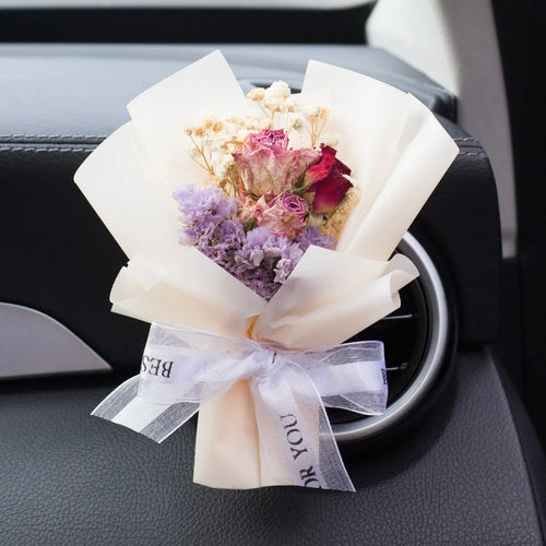 Handmade dried flower bouquet car vent air freshener in a choice of 13 colours.
