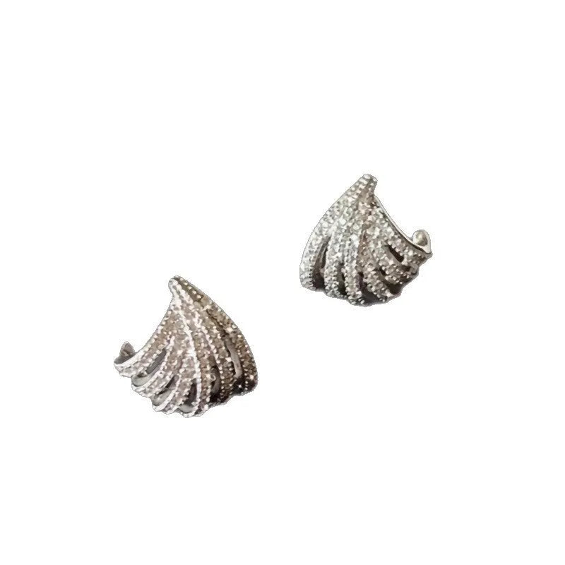 Geometric line design women's earrings with electroplated platinum colour and zircon accents