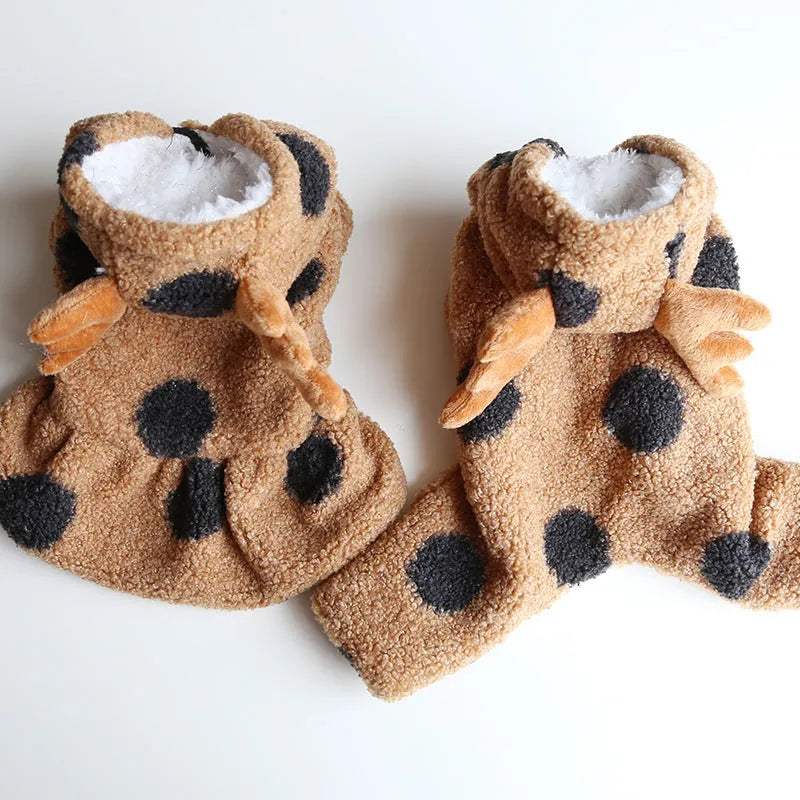 Polka dot elk couple pet costume in four leg and skirt styles for dogs and cats