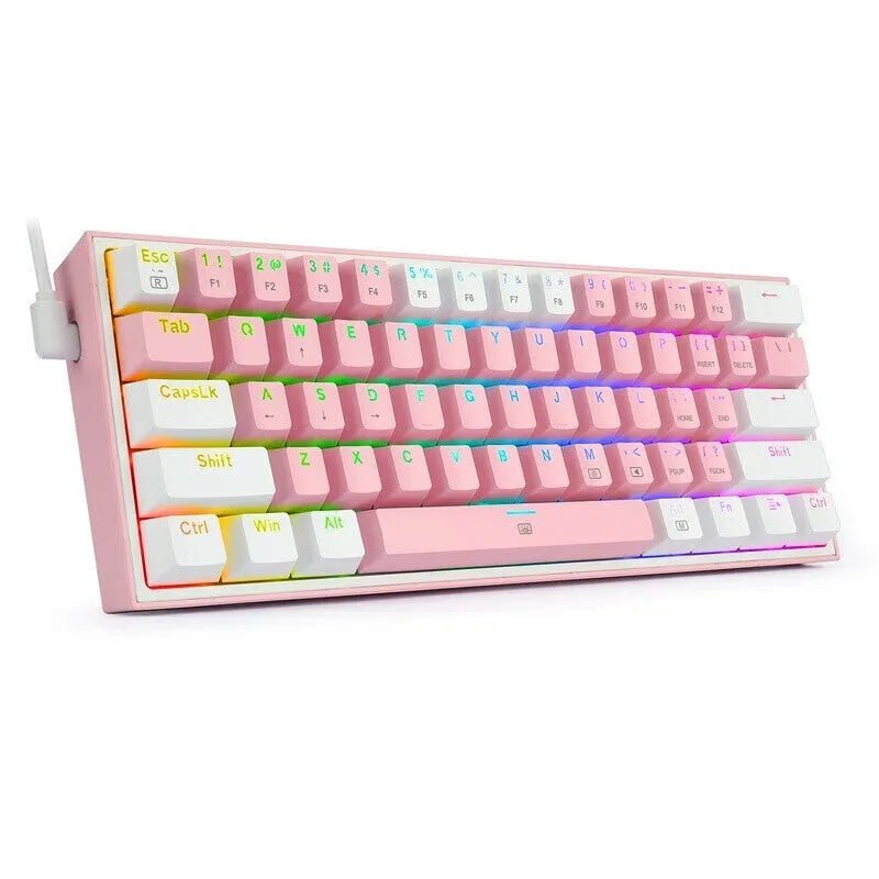 K617 white pink wired mechanical keyboard with RGB backlit keys and dual-colour keycaps.