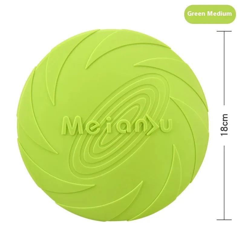 Soft rubber dog frisbee flying disc toy in blue, green or red colours available in three sizes