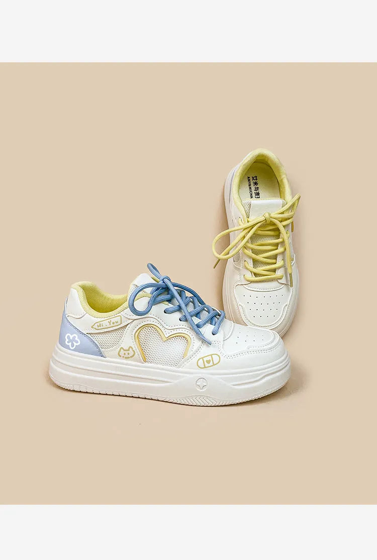 Summer mesh breathable casual sneakers in Meow Rabbit Sea Salt Cheese colour with lace-up closure