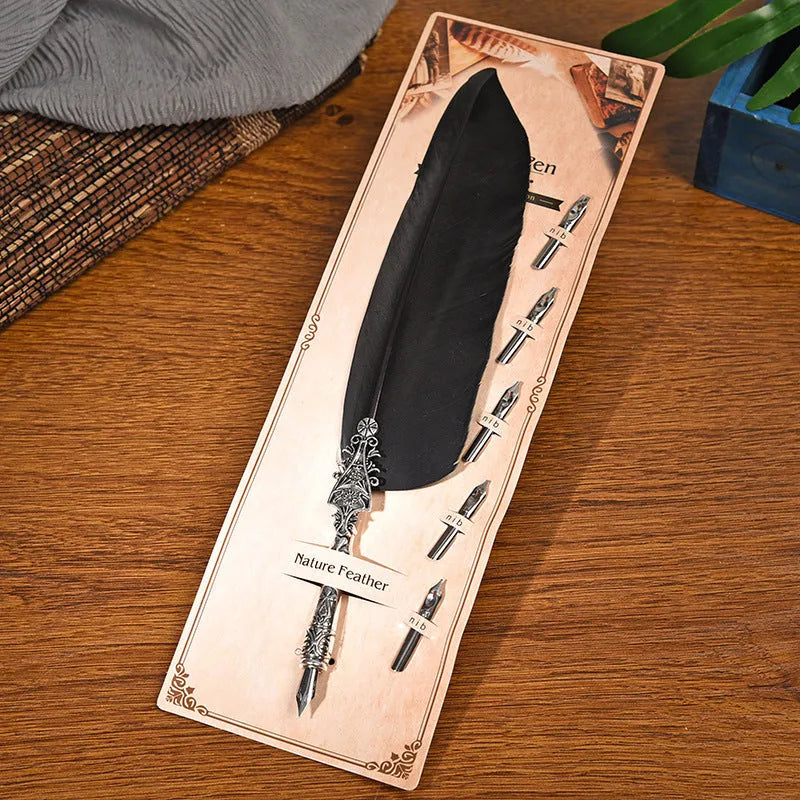 Vintage feather pen with zinc alloy shell in choice of ten colours including black, blue, and red.