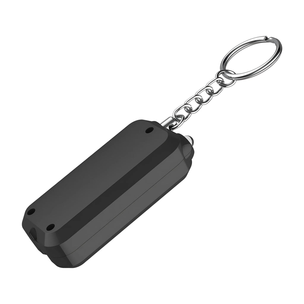 ZQ-202 personal safety alarm in pink, black, white, yellow, and green colours next to LR44 batteries.