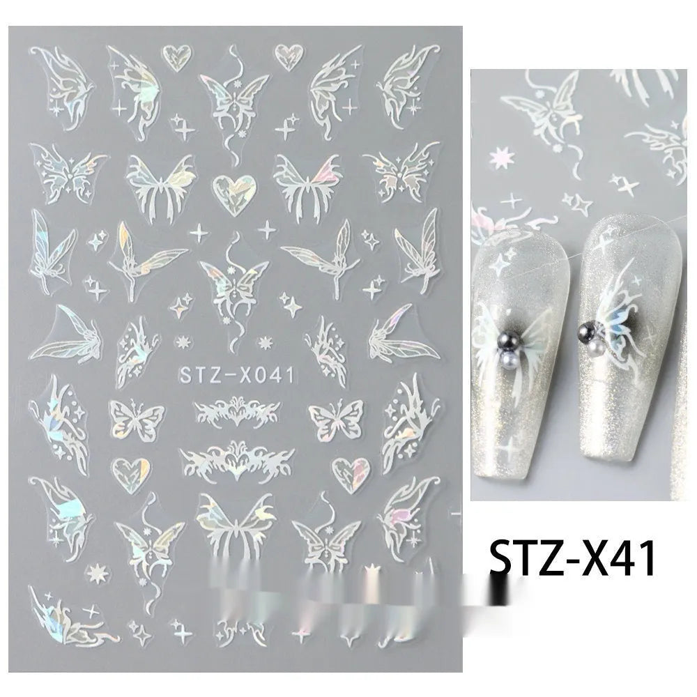 Black and silver strip cartoon nail art stickers on plastic patch