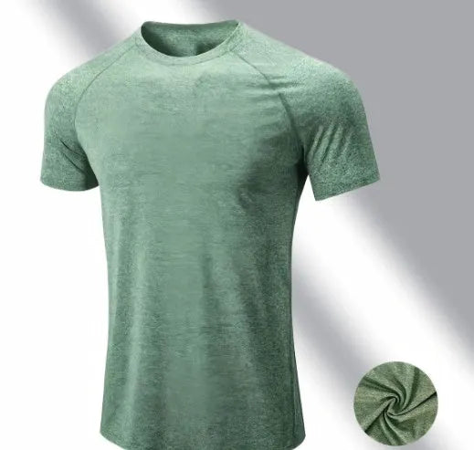 Men's stretch quick-dry short sleeve t-shirt in black, grey, green, or pink colours