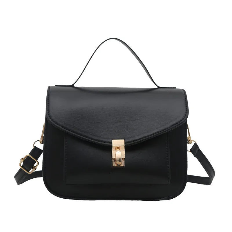 Retro messenger bag in horizontal square shape with sandwich pocket design in choice of four colours