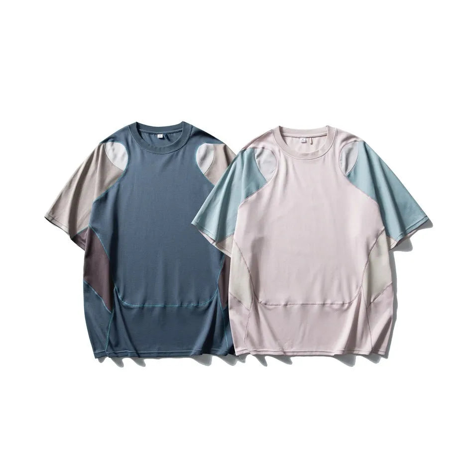Men's patchwork contrast colour t-shirt with raglan sleeves in loose fit design