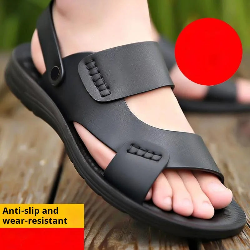Men's brown and black waterproof plastic casual sandals for the beach