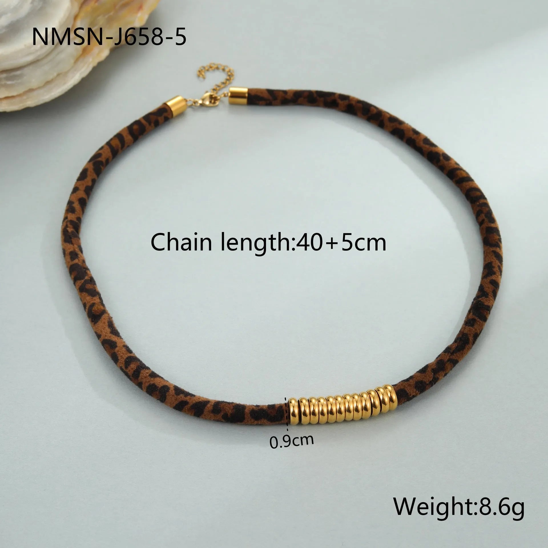Geometric leopard pendant necklace with gold electroplated finish on adjustable stainless steel chain