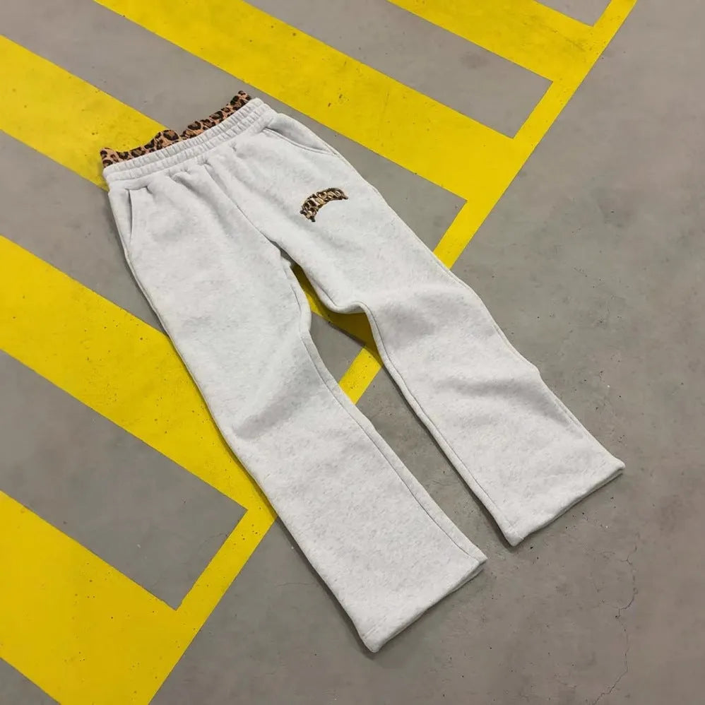Men's patchwork double waist hip hop loose trousers in elastic polyester fabric