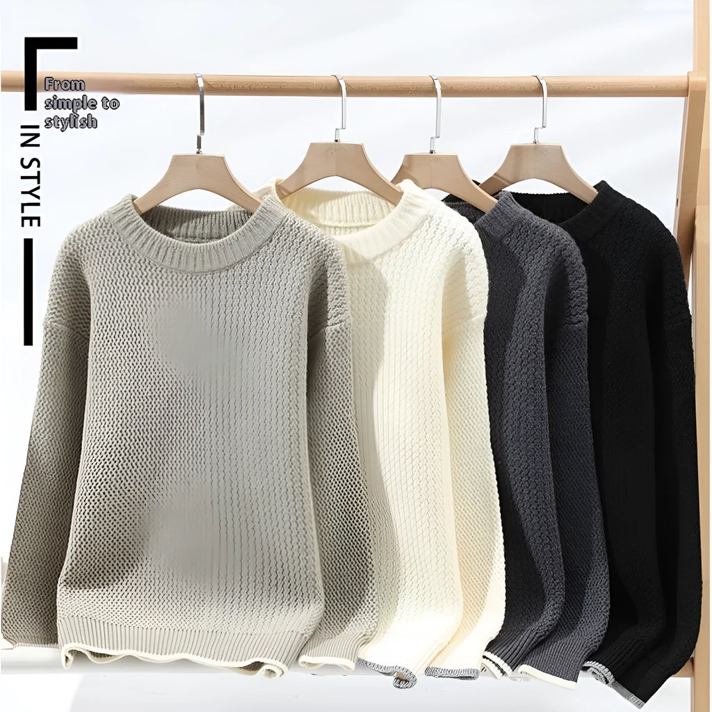 Men's loose fit round neck sweater in chemical fibre blend fabric for autumn casual wear