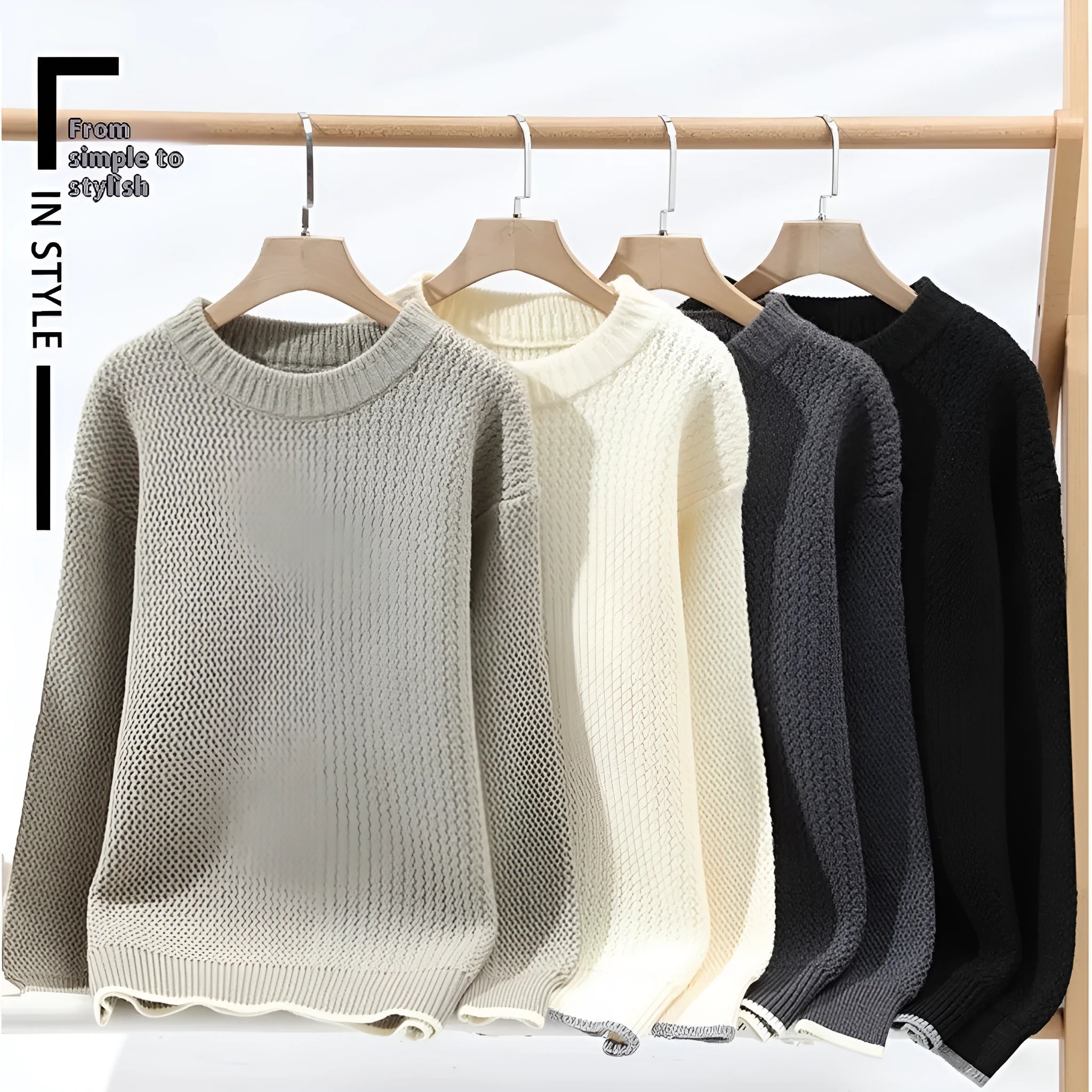 Men's loose fit round neck sweater in chemical fibre blend fabric for autumn casual wear