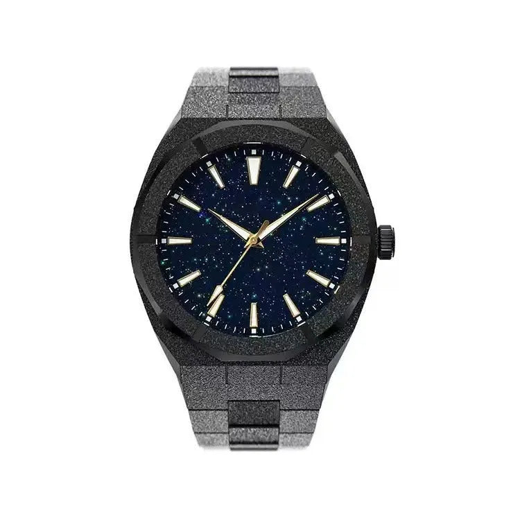 Business men's stainless steel watch with frosted case and luminous markers in silver, gold or black