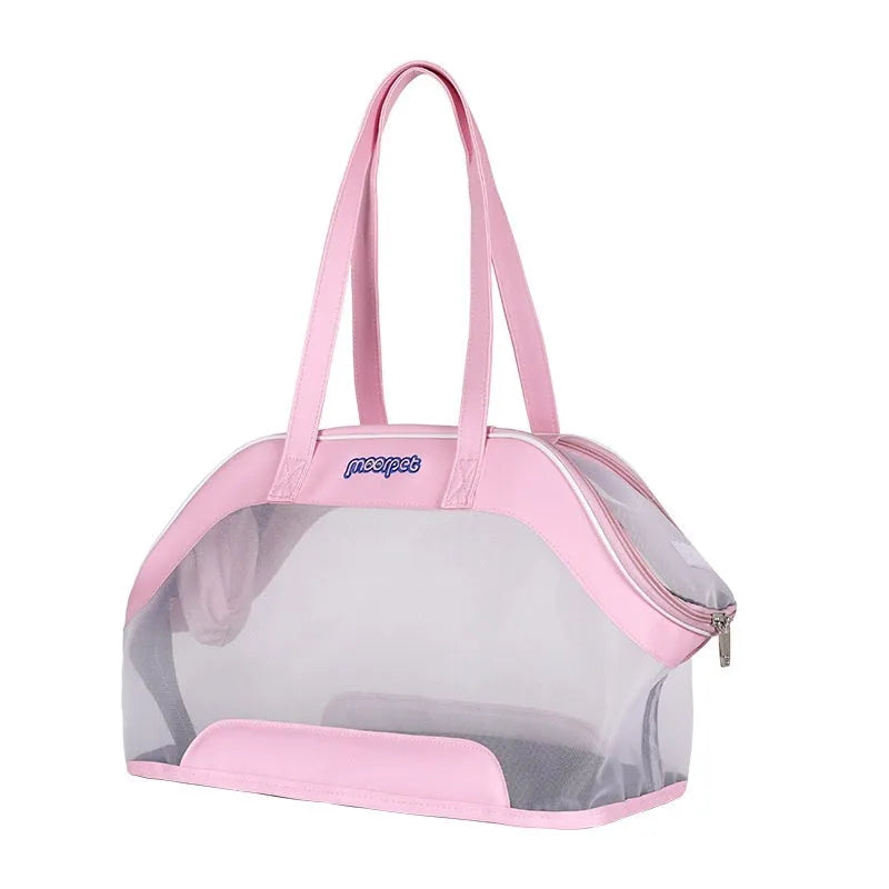 MOORPET leather cat carrier bag with handle, shown in a solid colour, for outdoor pet travel.
