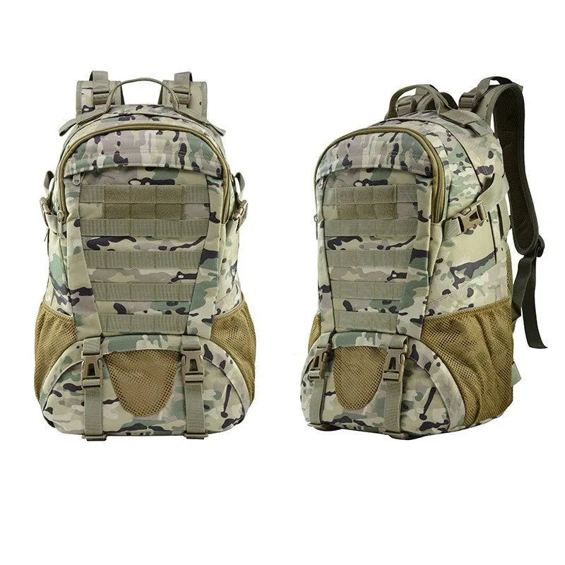 Oxford cloth mountaineering backpack in camouflage pattern with air pillow belt system for outdoor hiking