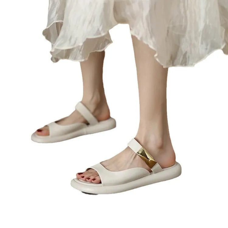 Women's apricot peep toe platform sandals with soft leather upper and rubber outsole