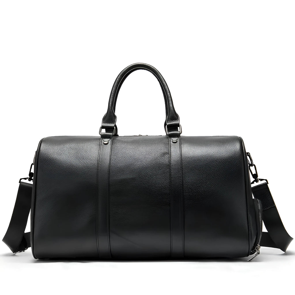 Men's leather tote bag in black and coffee colours showing 44cm and 55cm size options