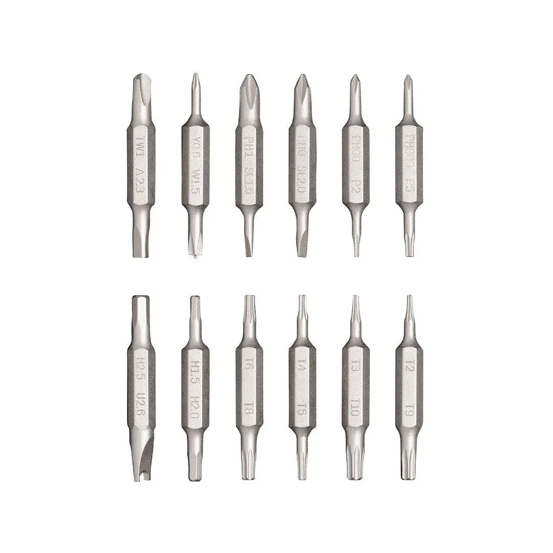 24-in-1 electronics repair screwdriver set with aluminium handle and magnetic bit storage