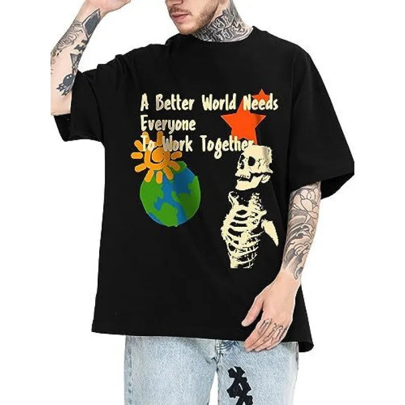 Men's grey printed short-sleeved casual t-shirt on a hanger