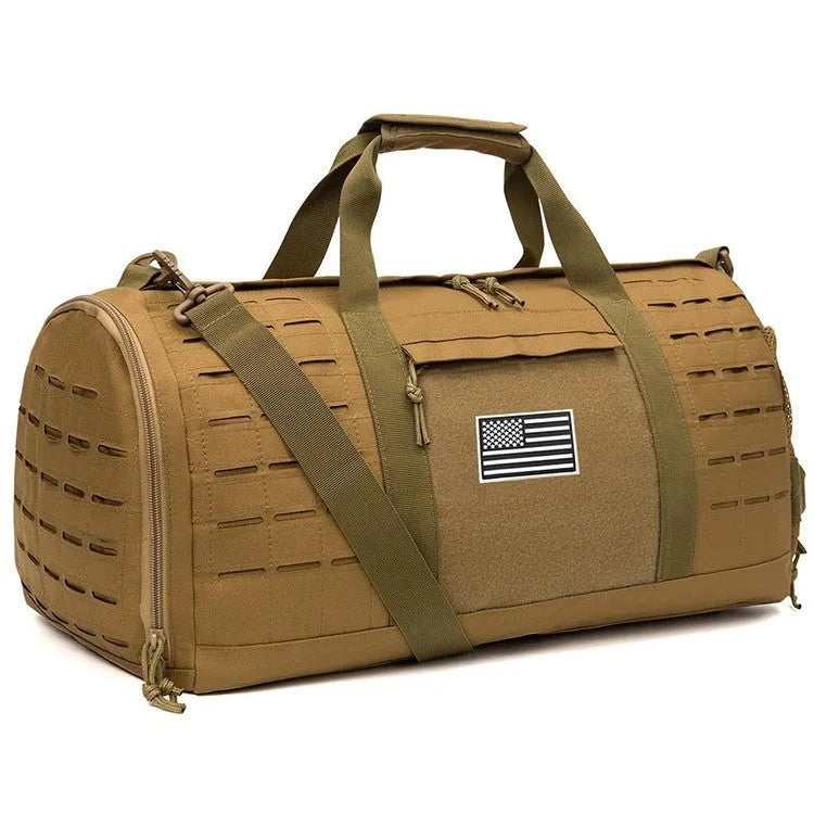 Men's sports travel handbag in khaki colour with air pillow belt and waterproof Oxford cloth construction