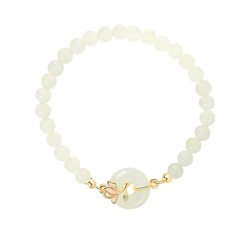 S925 sterling silver orchid magnolia bead bracelet with Hetian jade beads, Chinese style