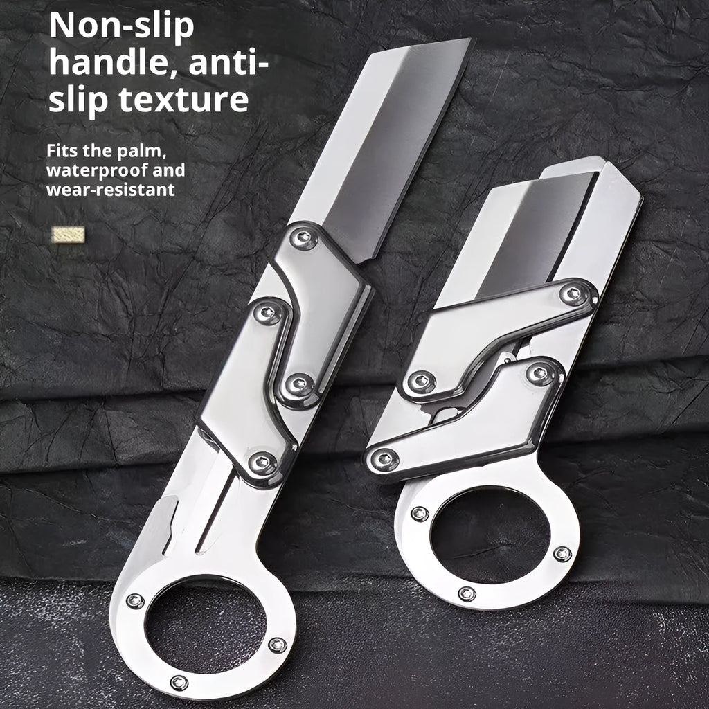 Thickened mechanical deformation folding knife with silver stainless steel blade and handle