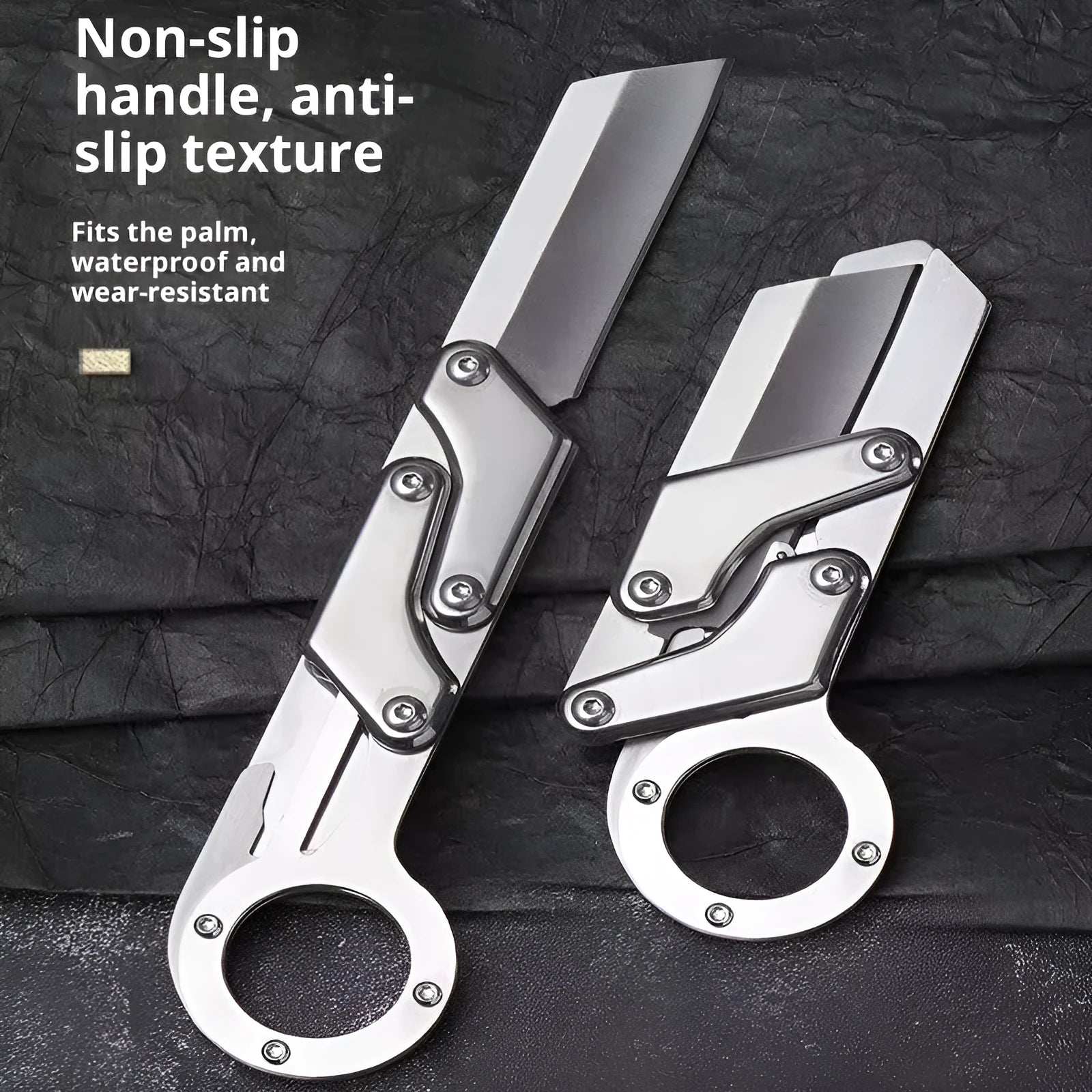 Thickened mechanical deformation folding knife with silver stainless steel blade and handle