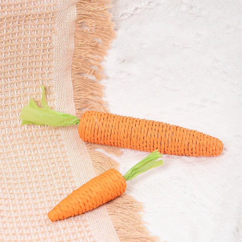 Assortment of cat toys including paper carrots, ringing stones, and textured chewing sticks in two size options, L and S.