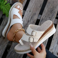 White patent leather woven wedge sandals with peep toe and round toe design