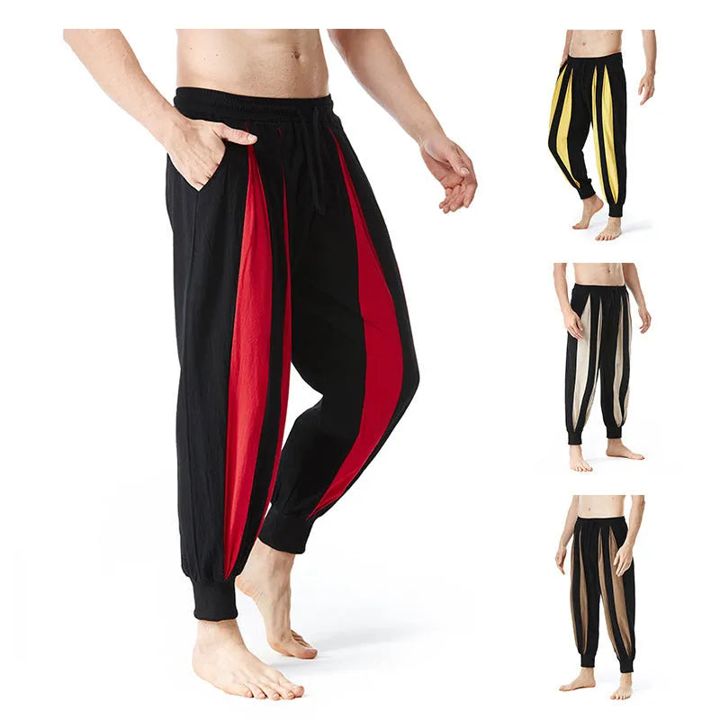 Men's straight-leg casual trousers in polyester fabric available in four colours with Asian sizing